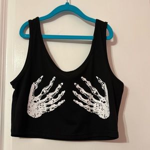 black crop top w/ skull hands